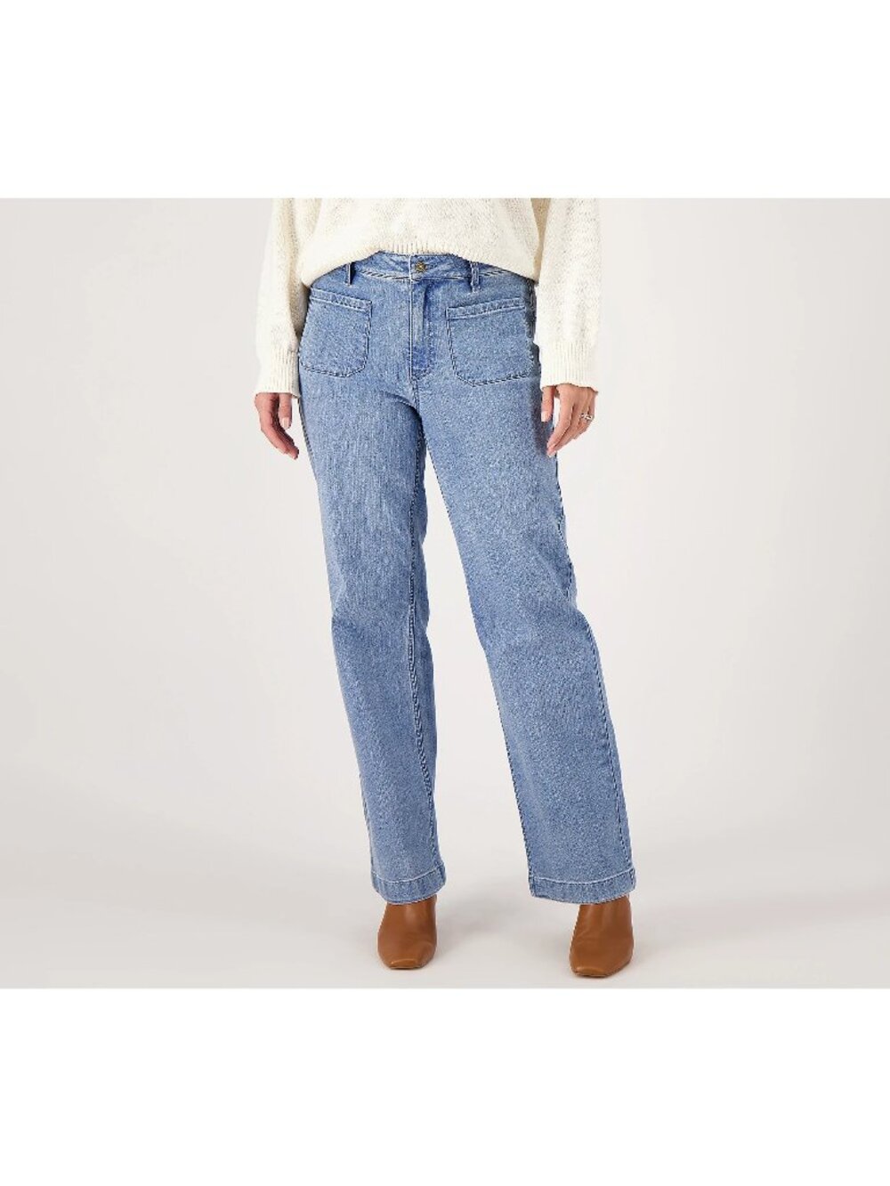Candace Cameron Bure Jeans Size 32W Petite Front Patch Pocket Wide Leg Blue NEW